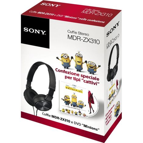 Sony Cuffie MDR-ZX310 Nere Pieghevoli con Cavo 1,2 m DVD Minions