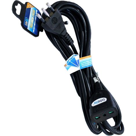 Prolunga Lineare Colore Nero 3M 3X1.0mm Spina Italiana 16A Presa Bipasso 10/16A Max 3500W (1/2)