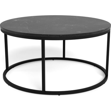 Mesa de centro Norsica 692, Negro + Mármol negro, 40x0x0cm, Diámetro: 80, MDF, Redonda