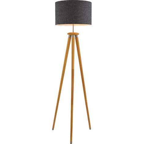 Litecraft Willow Floor Lamp Wooden Tripod Base With Grey Drum Shade - Natural (1/5)