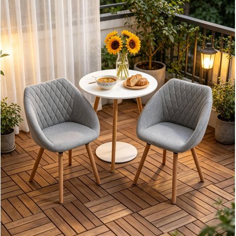 Lot de 2 chaises de salle à manger avec accoudoirs, 60 x 56 x 79 cm, lin gris et bois naturel OKWISH (1/5)