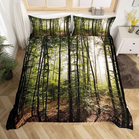 Arbre Imprimé Parure de Lit 140x200cm Décors Naturels Ensembles de Housse de Couette pour Enfants Feuille Branche Housse de Couette Respirant Scène Boisée Décor de Chambre - 140 x 200 cm (1/5)
