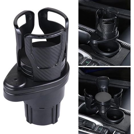 Porte-gobelet de voiture 2 en 1 - Porte-bouteille - Porte-boisson - Universel - avec support pour téléphone - Noir carbone - 18,5 × 8 cm (1/5)