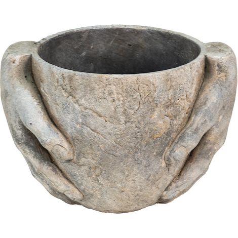 Pot de fleurs en forme de mains en pierre grise style rustique pour intérieur 28 x 21 x 19 cm - PANGIVO (1/5)