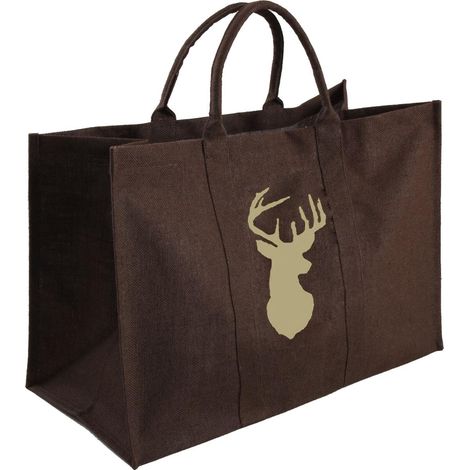 Sac à bûches marron en jute plastifiée avec cerf (1/4)