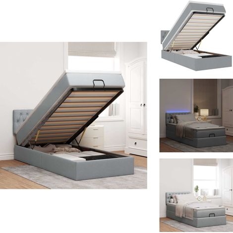 Lit ottoman avec matelas gris clair 100x200 cm tissu - Lit Ottoman - Lits Ottoman - Lit - Lit Avec Rangement (1/5)