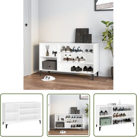 The Living Store Armoire à chaussure Blanc brillant 102x36x60 cm Bois ingénierie - Armoire À Chaussures - Meuble À Chaussures - Étagère À Chaussures - Rangement Chaussures - Rangement Intérieur (1/5)