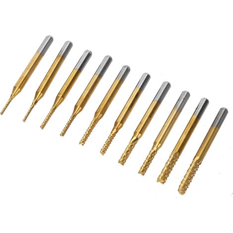 10 Stück Gravierfräser, titanbeschichtete Hartmetall-PCB-Fräser, 1/8-Zoll-Schaft, Rotationswerkzeuge, 1,0–3,0 mm (1/5)