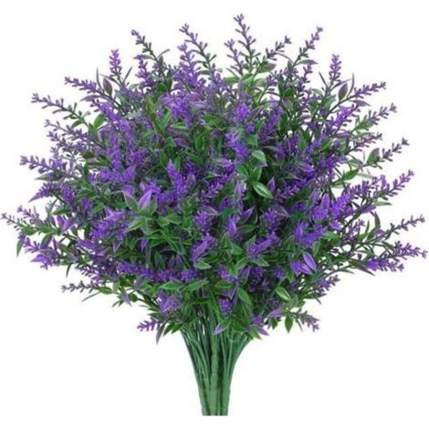 12 Pcs Plante de Lavande Artificielle Intérieur et Extérieur Plastique Résistant aux UV Fausses Fleurs Plantes Bouquets pour Arrangement Floral, Décorations de Mariage à la Maison et au Jardin, Violet