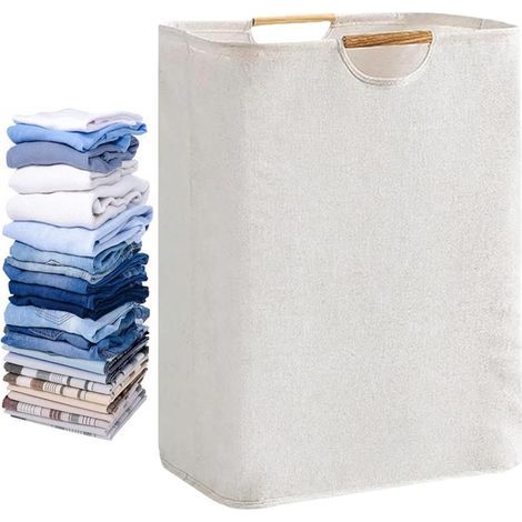 Cesto de ropa independiente de 80 litros con asa, cestas de ropa plegables para dormitorios y familias, cestas de ropa plegables para ropa, juguetes y toallas, gris claro (1/5)