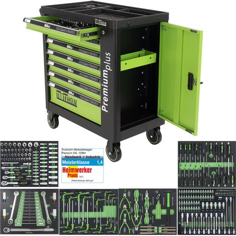 TRUTZHOLM Werkstattwagen Premium Plus 254-tlg. – bestückt, 7 Schubladen, abschließbar, Grün