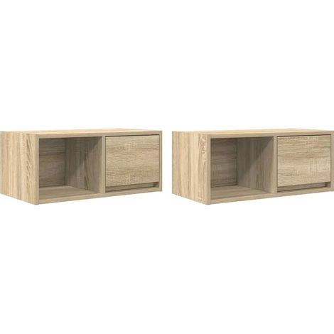 Lot de 2 meubles TV muraux design épuré 60 x 31 x 25,5 cm grand espace de rangement en bois d'ingénierie chêne sonoma