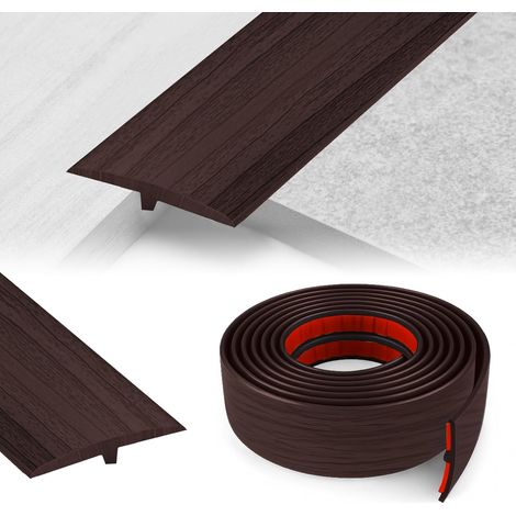 Barre de Seuil Adhesive, 5 CM x 5 M Seuil de Porte Adhesif En Forme de T, Seuil de pour la Jonction Entre Deux Dalles de Sol (Noyer Noir) (1/5)