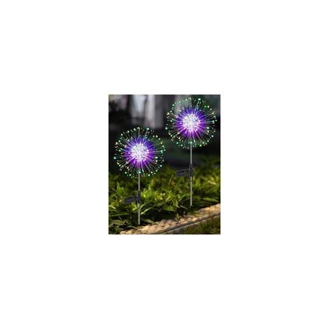 Lampe Solaire Exterieures Jardin 2 PCS 120 LED Lumière Solaire Extérieure Étanche, 8 Modes Lumières Feux d'artifice Solaire pour Pelouse Fête Patio Parterre Jardin Décoration - Multicolore (1/5)