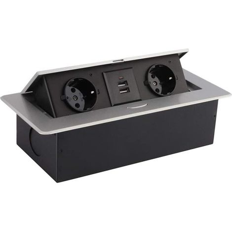 Base Multiple Encastrée 2 Prises Type F + 2xUSB Argenté (1/5)
