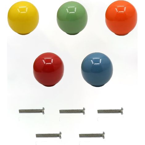 5PC Vintage Colourful Ceramic Door Drawer Handles, 33 mm Round Drawer, Furniture Knobs, Door Knobs, Ball Shape Furniture Handles for Cupboards, Dresser, Kitchen, (5, Colour)