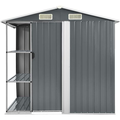 INLIFE Abri de jardin avec étagère Gris 205x130x183 cm Fer (1/5)
