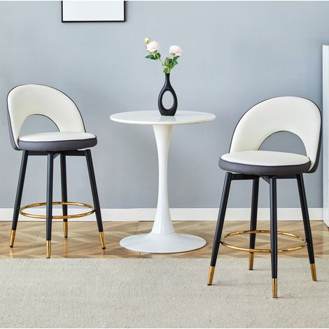 Lote de 2 taburetes de bar 44x44x91,5 cm metal, polipiel gris y blanco giratorios FloraGrace (1/5)