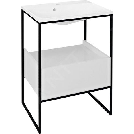 Sapho Ska - Console pour lavabo 595x850x455 mm, 1 tiroir, noir mat/blanc SKA601 (1/5)