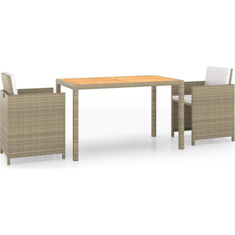 vidaXL 3 Piece Garden Dining Set with Cushions Poly Rattan Beige