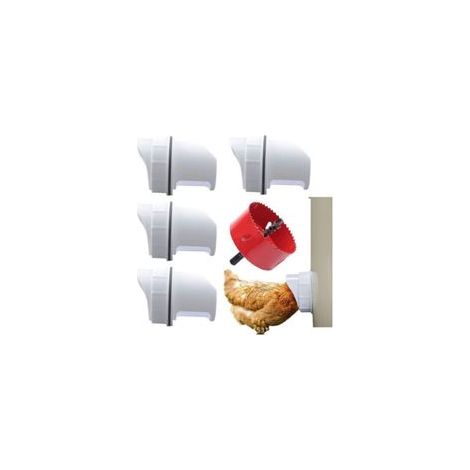 Mangeoire Poules Plastique Mangeoire Poules Automatique, 4 Ports DIY Mangeoire à Poulet Kit [Anti-Gaspillage] [Anti Nuisible] Abreuvoir a Poules Mangeoire Poussin pour Seaux Tonneaux Bacs