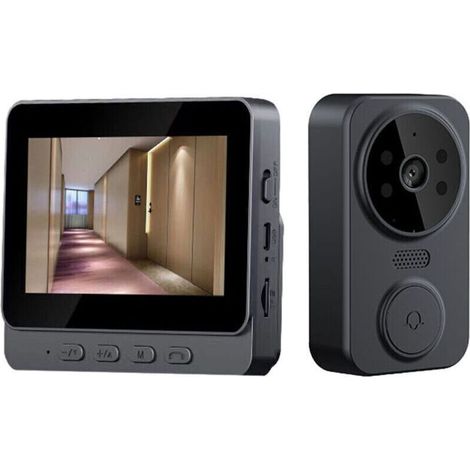 Interphone visuel sans fil 2,4 G avec écran IPS de 4,3 pouces, sonnette intelligente de surveillance vidéo haute définition sans fil, interphone bidirectionnel pour villa, maison, bureau, appartement, (1/4)
