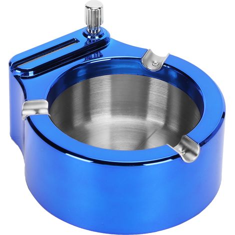 Cendrier en acier inoxydable avec fonction briquet et allumettes pour usage domestique et bureau, résistant à l'usure, bleu