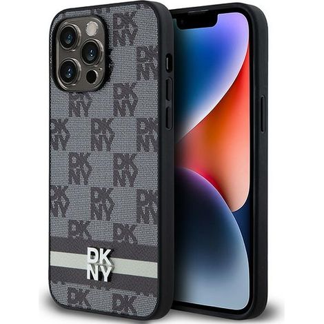 Funda para iPhone 14 Pro Max de DKNY, de piel con estampado a cuadros negro. (1/5)