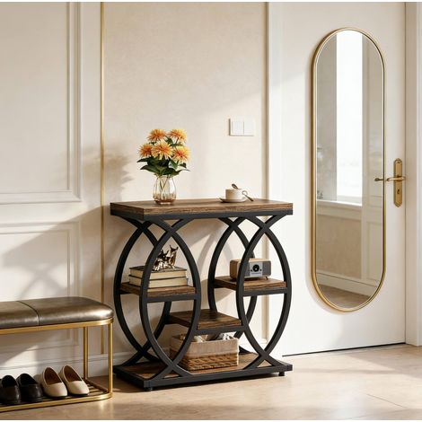 Comodino compatto 60 x 30 x 60 cm in metallo e legno marrone (1/5)