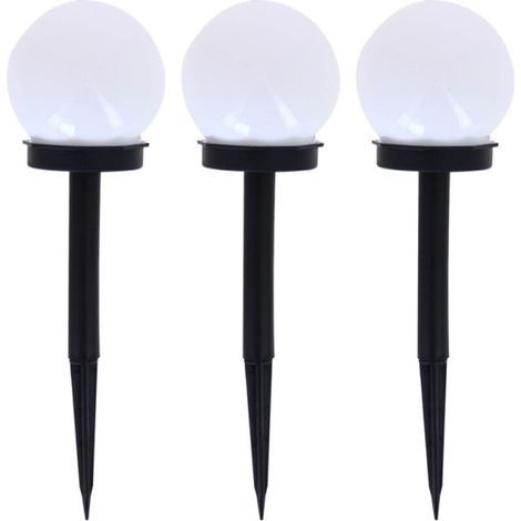 A set of 3 solar LED lamps, each with a round, white LED bulb.High quality enhances quality of life. (1/5)