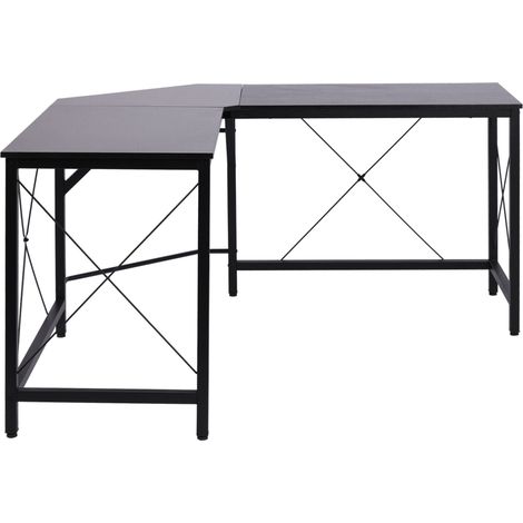 Scrivania angolare a L 150x150x76 cm in MDF e acciaio nero, tavolo moderno per ufficio e home office (1/5)