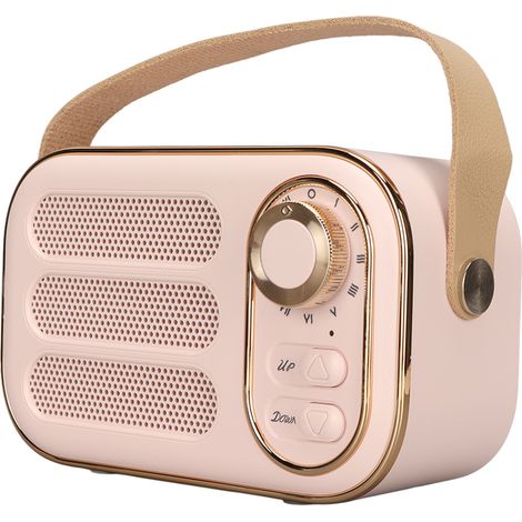 Enceinte Bluetooth stéréo HiFi, rechargeable par USB, style rétro, portable et sans fil, rose, idéale pour la maison et les voyages. (1/5)