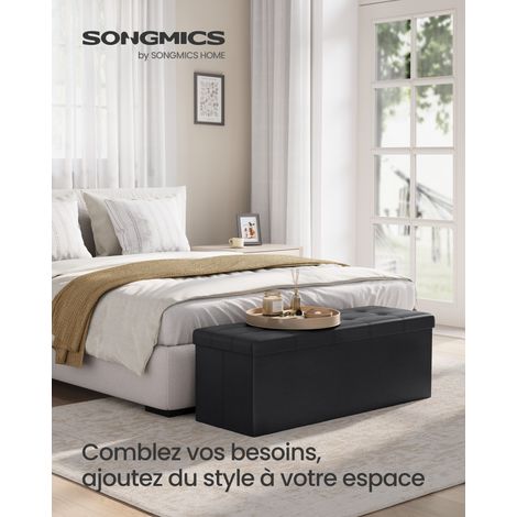 Banc de Rangement, Pouf Pliable, 38 x 110 x 38 cm, Bout de Lit, Repose-pieds, Coffre de Rangement, Charge jusqu'à 300 kg, pour Salon, Chambre, Entrée, Noir d'Encre