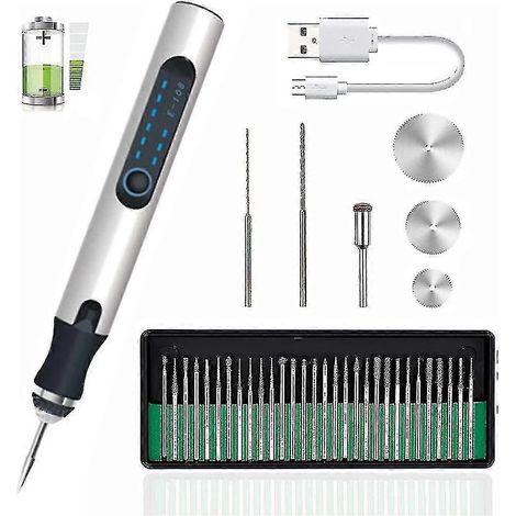 Machine à graver rechargeable USB, mini machine à graver électrique, stylo à graver sans fil, outil rotatif pour la gravure de bijoux, verre, bois, pierre, métal et plastique. (1/3)