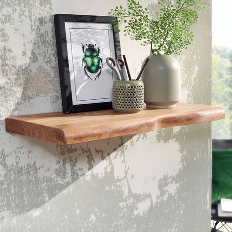 Etagère murale 60x26 cm en bois d'acacia massif naturel (1/5)