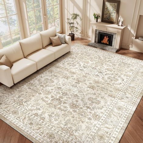 Tapis Salon 240x340cm Vintage Lavable en Machine Beige (1/5)