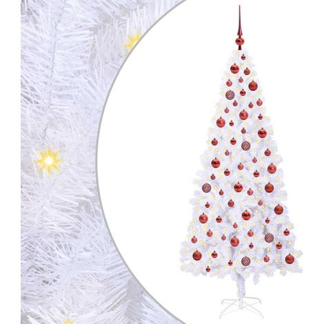 Sapin de Noël artificiel avec 300 lumières LED blanches, 180 cm de haut, en PVC et acier. (1/5)