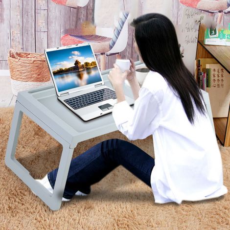 Table de petit-déjeuner pliable au lit avec support pour ordinateur portable et plateau de service portable bleu (1/5)