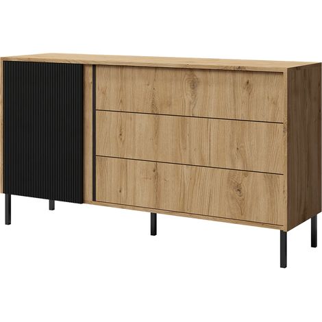 AX LIVING Schlafzimmer Schubladenschrank Mikasso 145cm Eiche/Schwarz