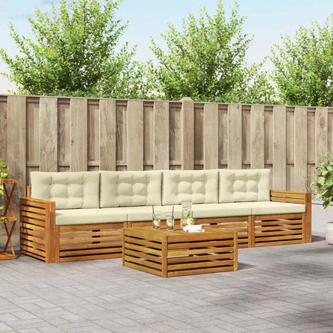 vidaXL Outdoor-Sofagarnitur mit Kissen 5 pcs Natur und Creme (1/5)