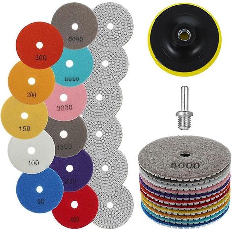 Kit de polissage pour meuleuse, comprenant 13 disques de polissage diamantés de 10 cm (4 pouces). (1/5)
