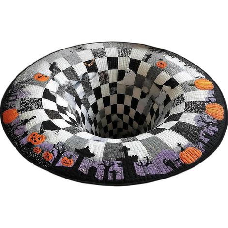 Tapis d'Halloween rond rembourré 3D squelette-vortex antidérapant grand format idéal pour la décoration intérieure et le salon - 100 cm - C (1/5)