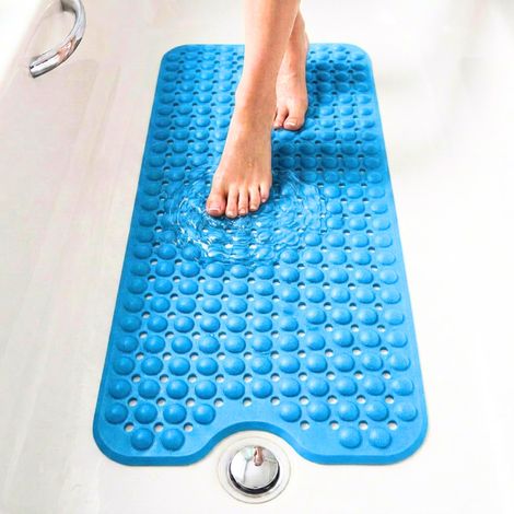 Tapis Baignoire Antidérapant, 100x40 cm, Tapis Douche, Bulles avec Ventouses sans BPA, Antibactérien, Résistant à la Moisissure, Lavable en Machine, Sécurité Familiale (Bleu, 100x40 cm) (1/5)