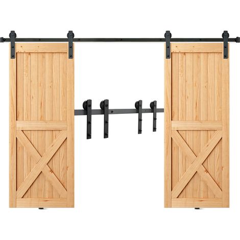 VEVOR Kit Quincaillerie de Porte Coulissante de Grange 244 cm Rail Porte Coulissante Convient Double Porte Largeur 1,12-1,32 m Epaisseur 32-45 mm Charge 150 kg Poulie Silencieuse Forme I pour Maison
