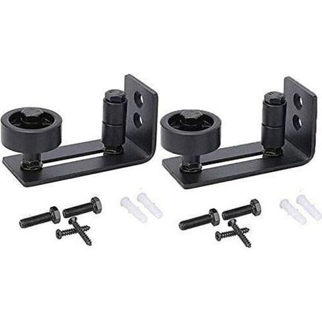 Guide de porte coulissante robuste pour porte de grange, butée 8 en 1 en acier au carbone noir design de fond encastré, panneau de sol et de porte, rouleau réglable, système de fixation murale (1/5)