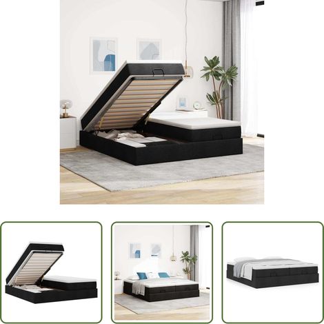 vidaXL Taschenfederkern - Ottoman-Bett mit Matratzen Schwarz 180x200 cm Stoff (1/5)