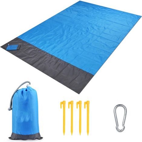 Tapis de Plage 210 x 200cm Anti Sable, Couverture de Plage Large Imperméable Compact Natte de Plage pour Plage, Camping, Picnic, Voyage (Bleu) (1/5)