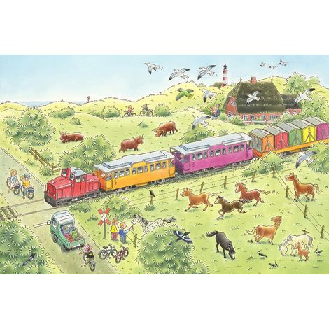 Papier peint panoramique nature pour chambre enfant | Tapisserie panoramique train original | Papier peint panoramique animaux élégante - 267 x 400 cm (4 pièces) (1/2)