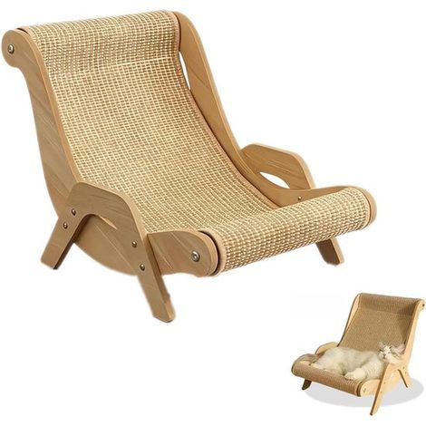 Lit surélevé pour chat avec cadre en bois - Salon pour chat - Fabriqué en corde de chanvre naturelle - Résistant aux griffures - Respirant et confortable - Convient pour les siestes à l'intérieur (1/5)