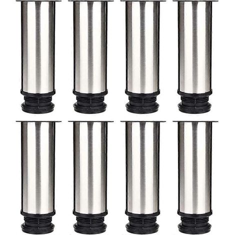 Ensemble de 8 pieds de meubles, pieds de cuisine réglables 50 mm/hauteur 150 mm, ronds, en métal et acier inoxydable, pour canapé. (1/5)